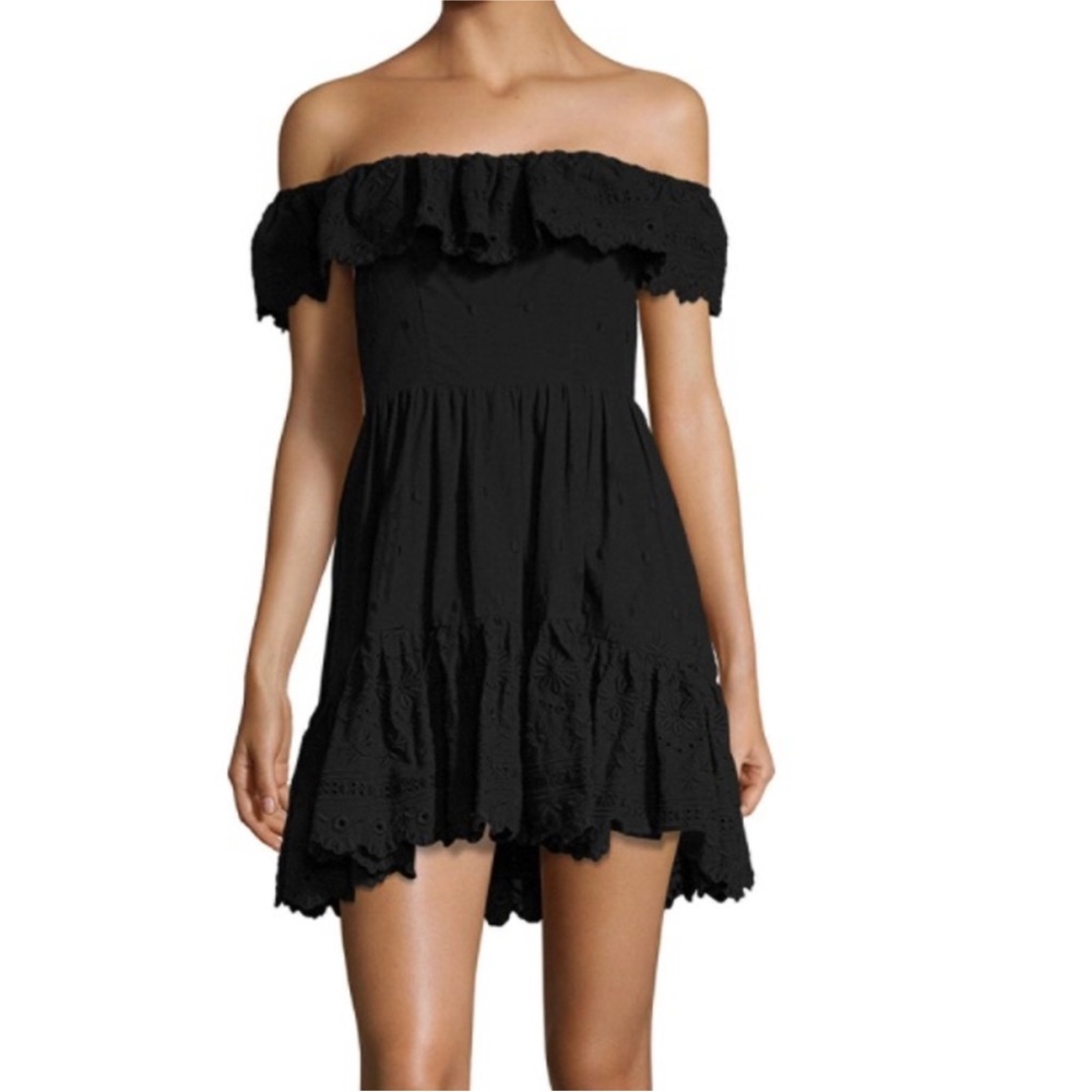LoveShackFancy Izzy Dress Daisy Eyelet Black Size XS Off The Shoulder